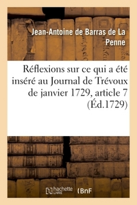 Réflexions de M. de Barras, sur ce qui a été inséré au Journal de Trévoux de janvier 1729