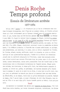 Temps profond - Essais de littérature arrêtée 1977-1984