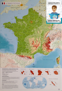 CARTE EN RELIEF DE LA FRANCE PHYSIQUE