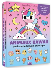 Animaux kawaii - Méthode de dessin et coloriages - pochette 5 feutres pailletés et 1 crayon à papier