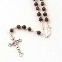 LOT DE 12 - CHAPELET SUR CHAINE ARGENTEE, PERLE BOIS MARRON CLAIR RONDE DE 6MM