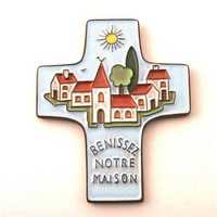 CROIX CERAMIQUE BLEUE BENISSEZ NOTRE MAISON - 11,5 X 9,5 CM