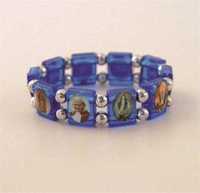 Lot de 12 - Bracelet des Saints Patrons en plastique, coloris bleu foncé