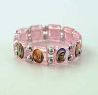 LOT DE 12 - BRACELET DES SAINTS PATRONS EN PLASTIQUE, COLORIS ROSE