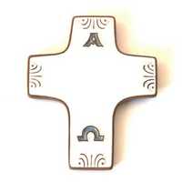 CROIX CERAMIQUE BLANCHE ALPHA OMEGA  8,8 X 7,2