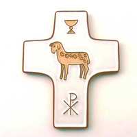 CROIX CERAMIQUE AGNEAU BLANCHE - 11,5 X 9,5 CM