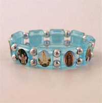 LOT DE 12 - BRACELET DES SAINTS PATRONS EN PLASTIQUE, COLORIS BLEU CLAIR