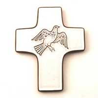 CROIX CERAMIQUE COLOMBE BLANCHE - 11,5 X 9,5 CM