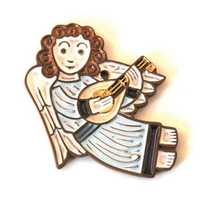 Ange céramique guitare 9 x 6cms bleu clair