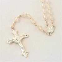 LOT DE 12 - CHAPELET SUR CHAINE ARGENTEE, PERLE PLASTIQUE SABLEE BLANC RONDE DE 6MM