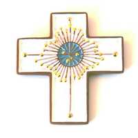 CROIX CERAMIQUE BLANCHE ET OR - 9 X 8 CMS