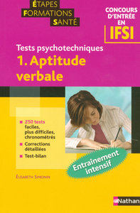 Aptitude verbale Concours Infirmier (Entrée en IFSI) Etapes Formations Santé Livre