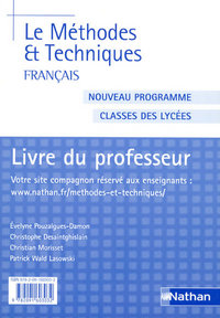 Français - Méthodes et techniques Classes des Lycées, Livre du professeur