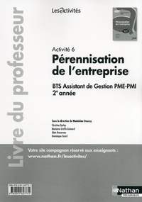 PERENNISATION DE L'ENTREPRISE ACTIVITE 6 LES ACTIVITES LIVRE DU PROFESSEUR