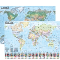 MONDE 1/44.000.000 CARTE POLITIQUE ET PHYSIQUE (SANS BARRES ALU, 67 * 47 CM)