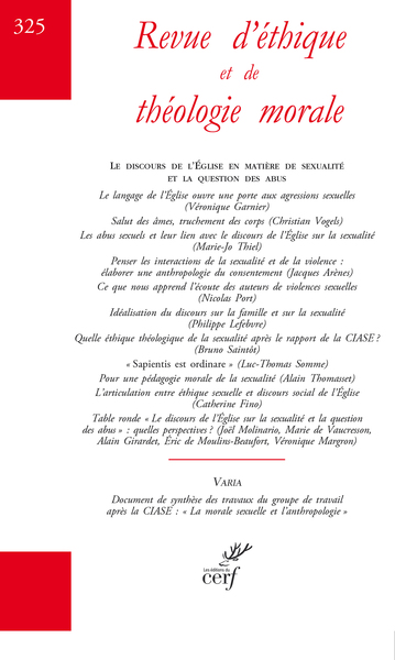 Revue d'éthique et de théologie morale 325