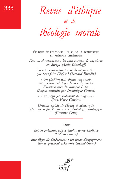 Revue d'éthique et de théologie morale 333