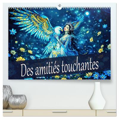 CALVENDO Nature - Des amitiés touchantes  (Calendrier mural 2025 DIN A2 vertical) calendrier de bureau - Union magique de l'animal et de la femme, créée avec l'IA.