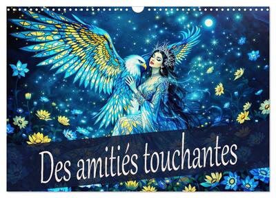 CALVENDO Nature - Des amitiés touchantes (Calendrier mural 2025 DIN A3 vertical), CALVENDO calendrier mensuel - Union magique de l'animal et de la femme, créée avec l'IA.