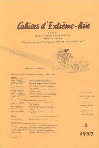 Cahiers d'Extrême-Asie n° 03 (1987) - Etudes de Dunhuang  /  Dunhuang Studies