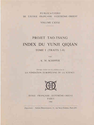 Index du Yunji Qiqian (2 tomes). (Projet Tao-Tsang)