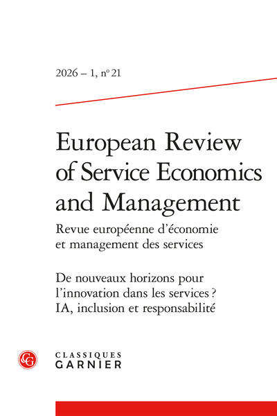 European Review of Service Economics and Management - De nouveaux horizons pour l'innovation dans les services ? IA, inclusion et responsabilité
