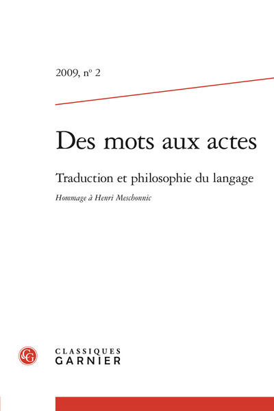 Des mots aux actes - Traduction et philosophie du langage Hommage à Henri Meschonnic