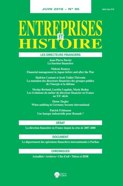 LES DIRECTEURS FINANCIERS-EH 95-JUIN 2019 - ENTREPRISES et HISTOIRE 95-JUIN 2019-DOC:LE DEPART.DES OPER.FINAN.INT. A PARIBAS