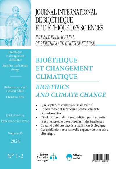 bioéthique et changement climatique - journal international de bioéthique et d'éthique des sciences