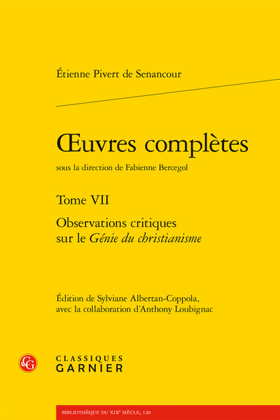 oeuvres complètes - Observations critiques sur le Génie du christianisme