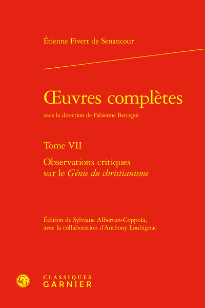 oeuvres complètes - Observations critiques sur le Génie du christianisme