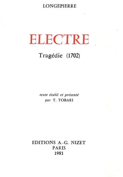 Électre - Tragédie (1702)