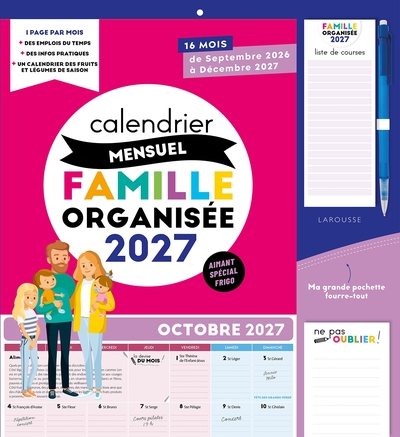 Calendrier mensuel Famille organisée 2027