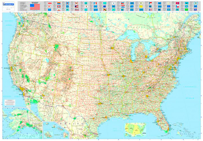 Cartes Murales - Carte routière et touristique USA (Routière - plastifié - sous gaine)