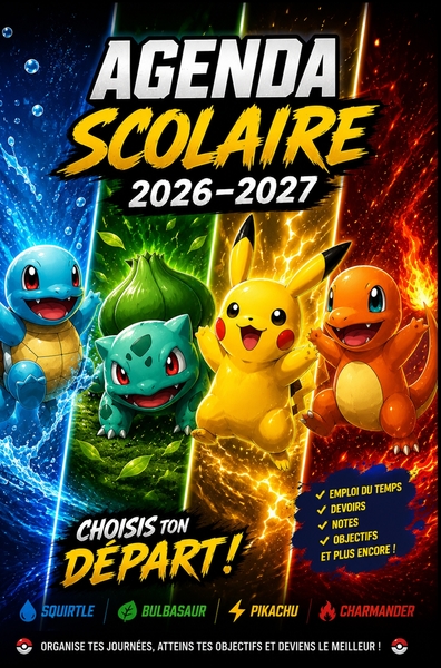 Agenda Scolaire Pokémon 2026-2027 - Organiseur scolaire Pokémon de septembre 2026 à juillet 2027 - 290 pages, format 6×9...