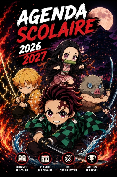 Agenda scolaire 2026-2027 Demon Slayer - Organisateur scolaire - Planificateur hebdomadaire pratique pour noter les devoirs, l'emploi...