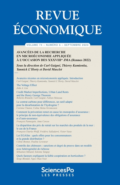 Revue économique T74-5 - Avancées de la recherche en microéc