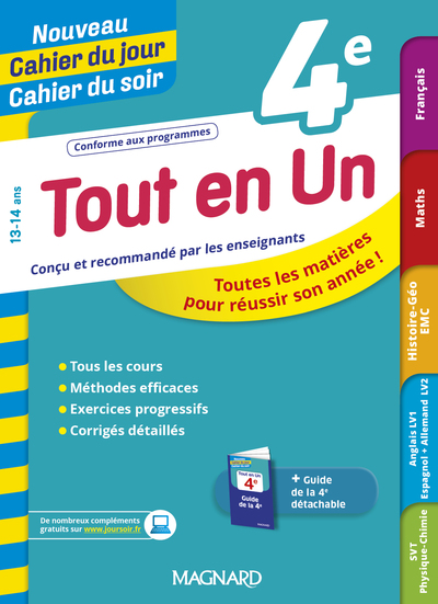 Tout en Un 4e - Leçons, méthodes et exercices - Nouveau Cahier du jour Cahier du soir - Toutes les matières pour réussir son année