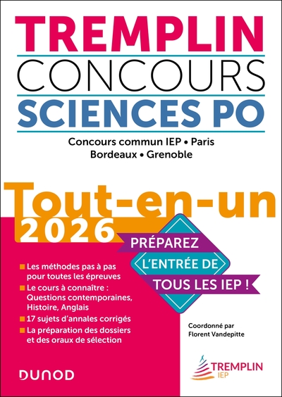 Tremplin Concours Sciences Po Tout-en-un 2026 - Concours commun IEP, Paris, Bordeaux, Grenoble