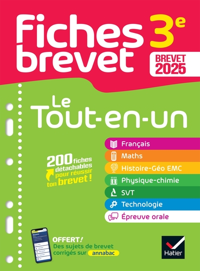 Fiches brevet Le tout-en-un - Nouveau Brevet 2025 (toutes les matières) - français, maths, histoire-géo EMC, SVT, physique-chimie, technologie