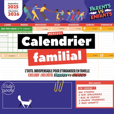 Grand calendrier familial mensuel - Septembre 2025 - Décembre 2026