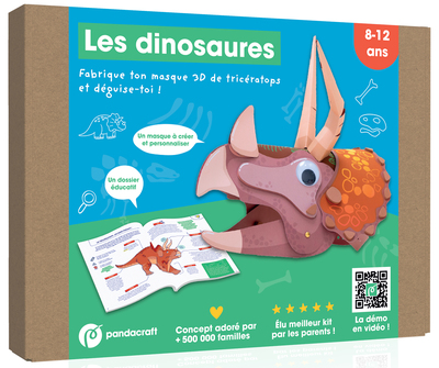 Les dinosaures - Kit Pandacraft 8-12 ans - Fabrique ton masque 3D de tricératops et déguise-toi !