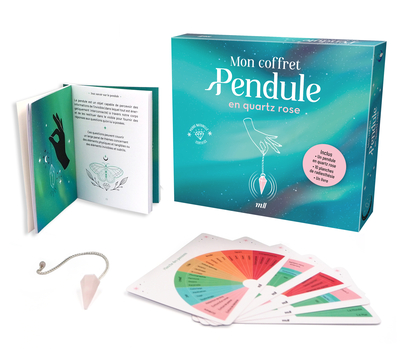 Mon coffret Pendule en quartz rose - Un pendule divinatoire en pierre naturelle certifiée, un livre d'initiation et 10 planches de radhiesthésie