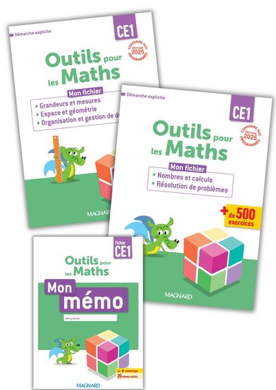 Outils pour les Maths CE1 par domaine (2025) - 2 fichiers (Nombre et calculs & Géométrie) + Mémo