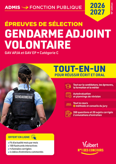 Épreuves de sélection Gendarme adjoint volontaire 2026-2027 - Tout-en-un - GAV APJA et GAV EP - Catégorie C