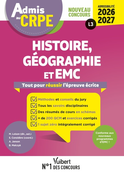 Admis au CRPE 2026-2027 - Epreuve écrite d’admissibilité L3 - Histoire Géographie EMC - Toutes les clés de la réussite
