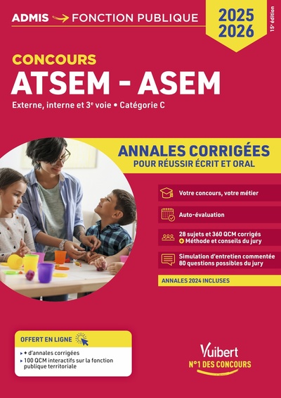 Concours ATSEM et ASEM - Catégorie C - Annales corrigées - Agent (territorial) spécialisé des écoles maternelles - 2025-2026