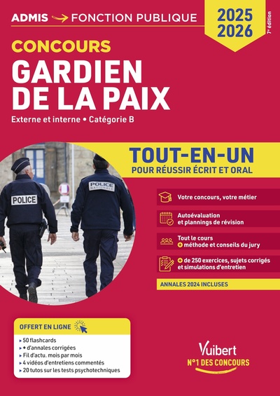 Concours Gardien de la paix - Catégorie B - Tout-en-un - 20 tutos + fil d'actu offerts - Concours externe et interne 2025-2026 - Annales 2024 incluses