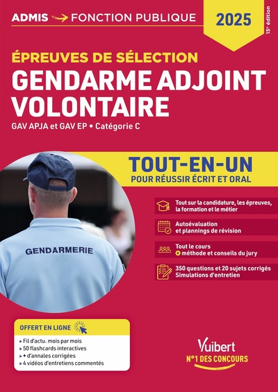 Épreuves de sélection Gendarme adjoint volontaire - Catégorie C - Tout-en-un - GAV APJA et EP - 2025-2026