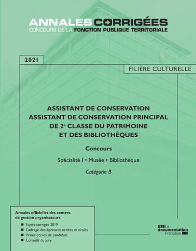 Assistant de conservation Assistant de conservation principal de 2e classe - Musée et bibliothèque concours spécialités I